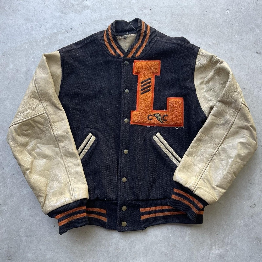 Vintage 1950s Letterman Varsity Jacket Winged Foot Track Cross Country L Orange‎